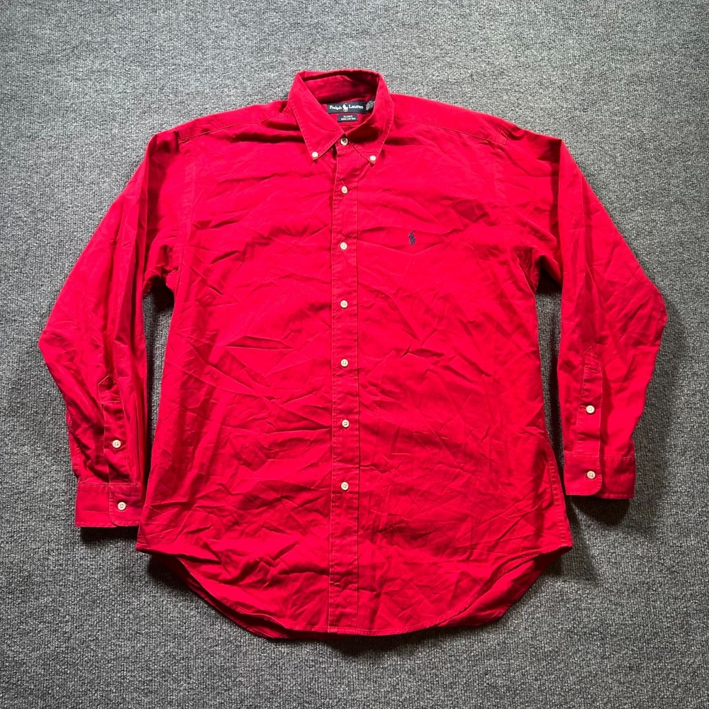 Polo Ralph Lauren Blake Shirt Mens Medium Red Cotton Button Front Pony Preppy